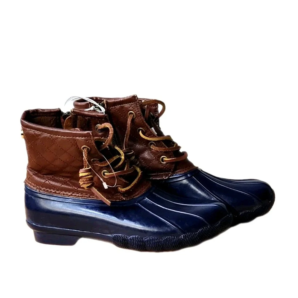 Steve‎ Madden Blue/Brown Rain/Duck Boots Quilted Fleece Lined Women's Size 6